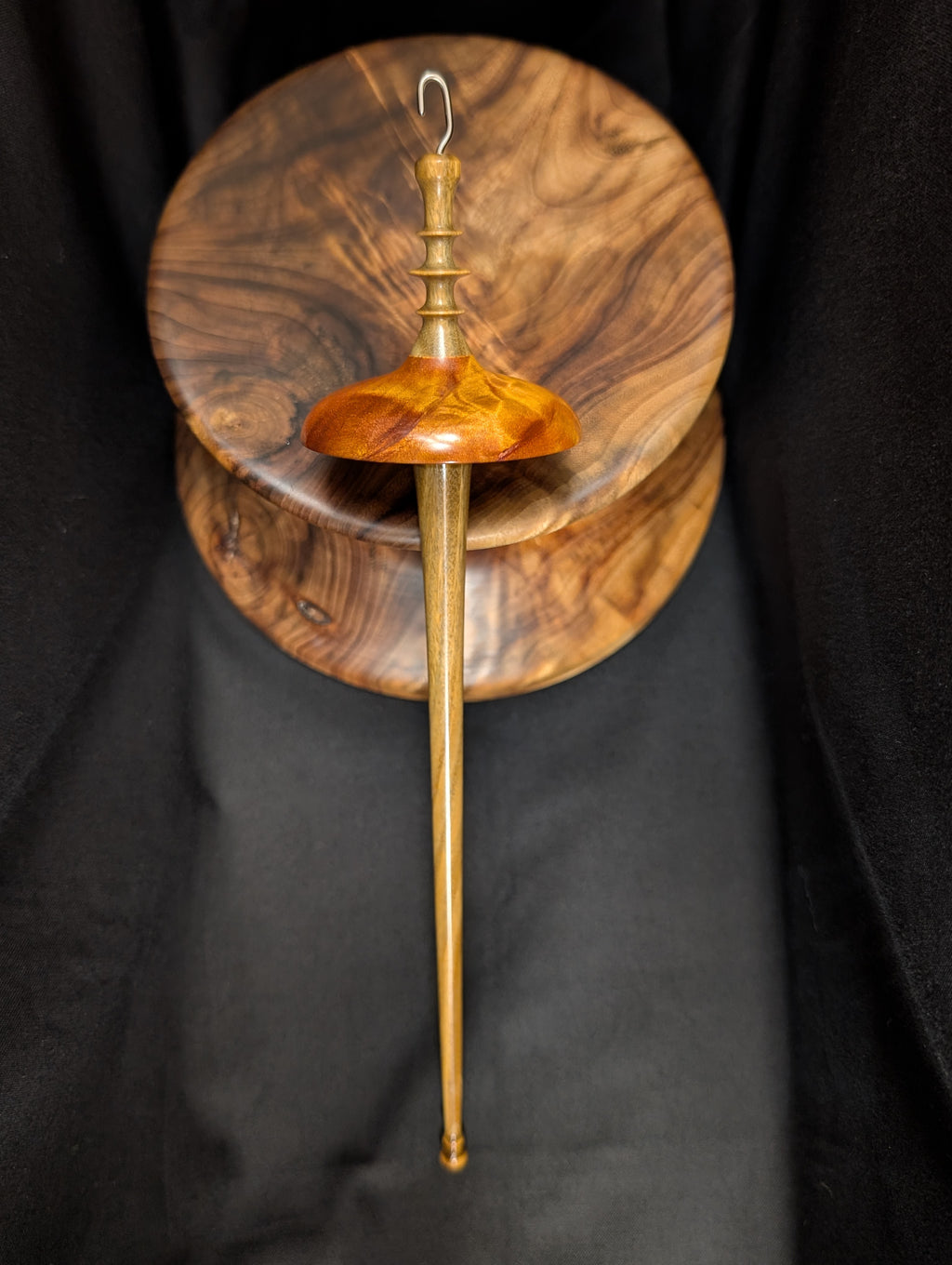Quilted Maple Top Whorl Drop Spindle Orange