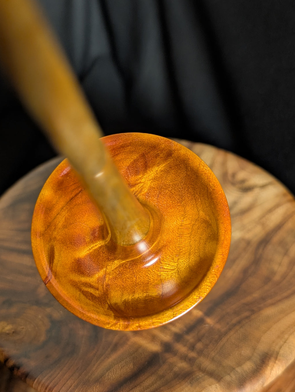 Quilted Maple Top Whorl Drop Spindle Orange