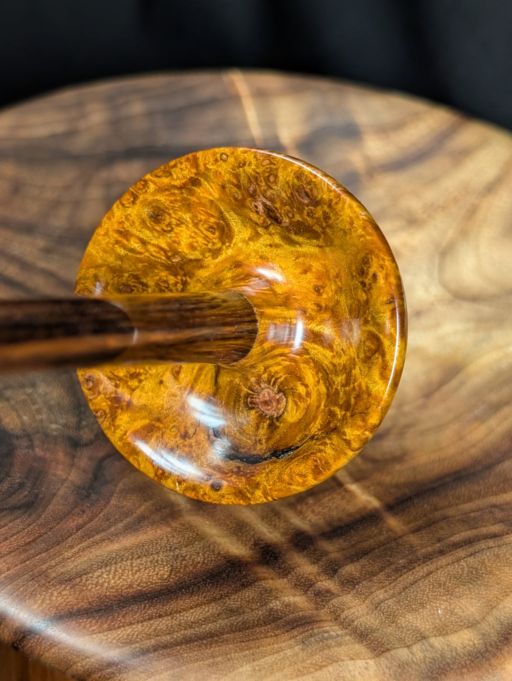 Quilted Maple Burl (Orange) Tibetan Support Spindle