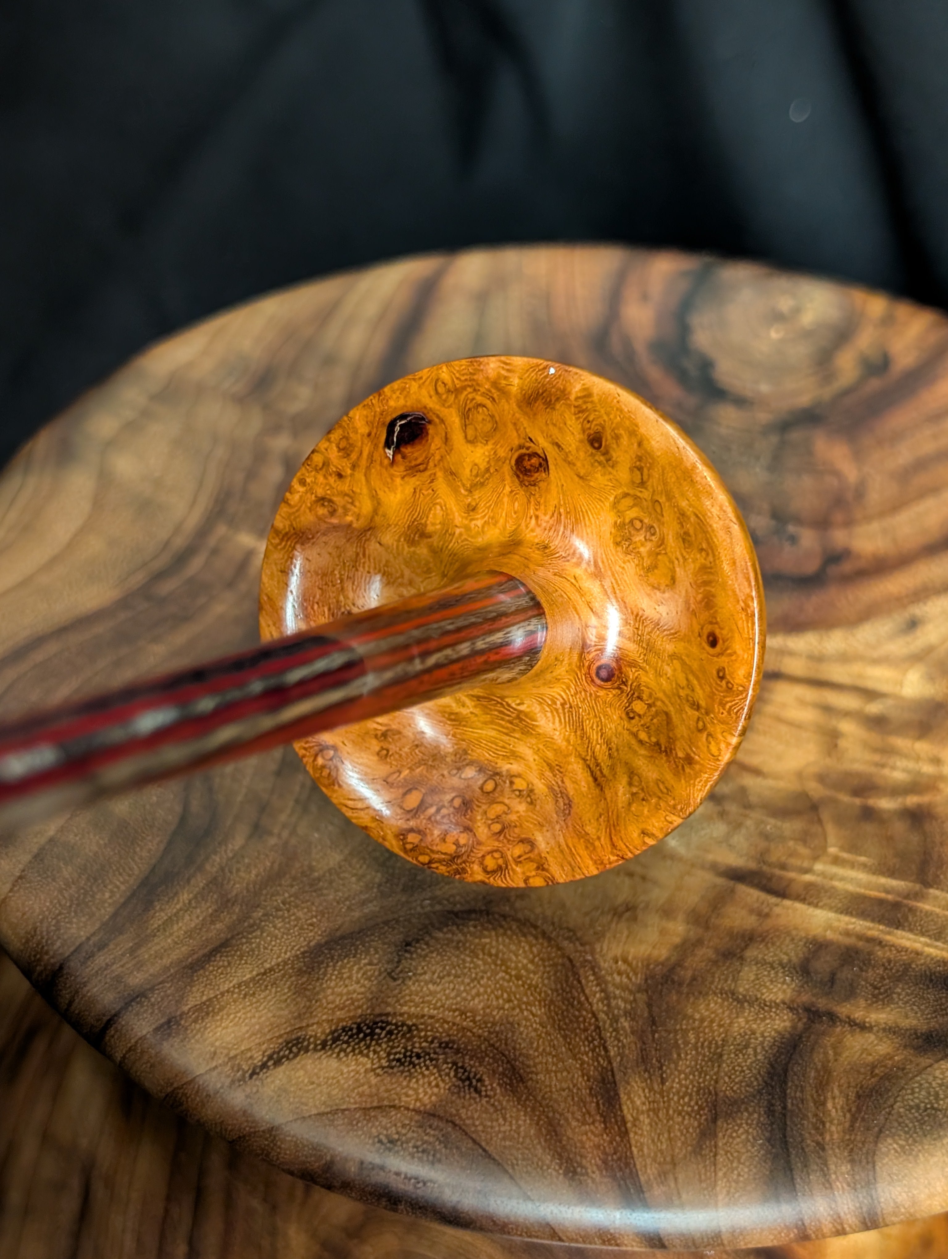 9" Amboyna Burl Tibetan Support Spindle
