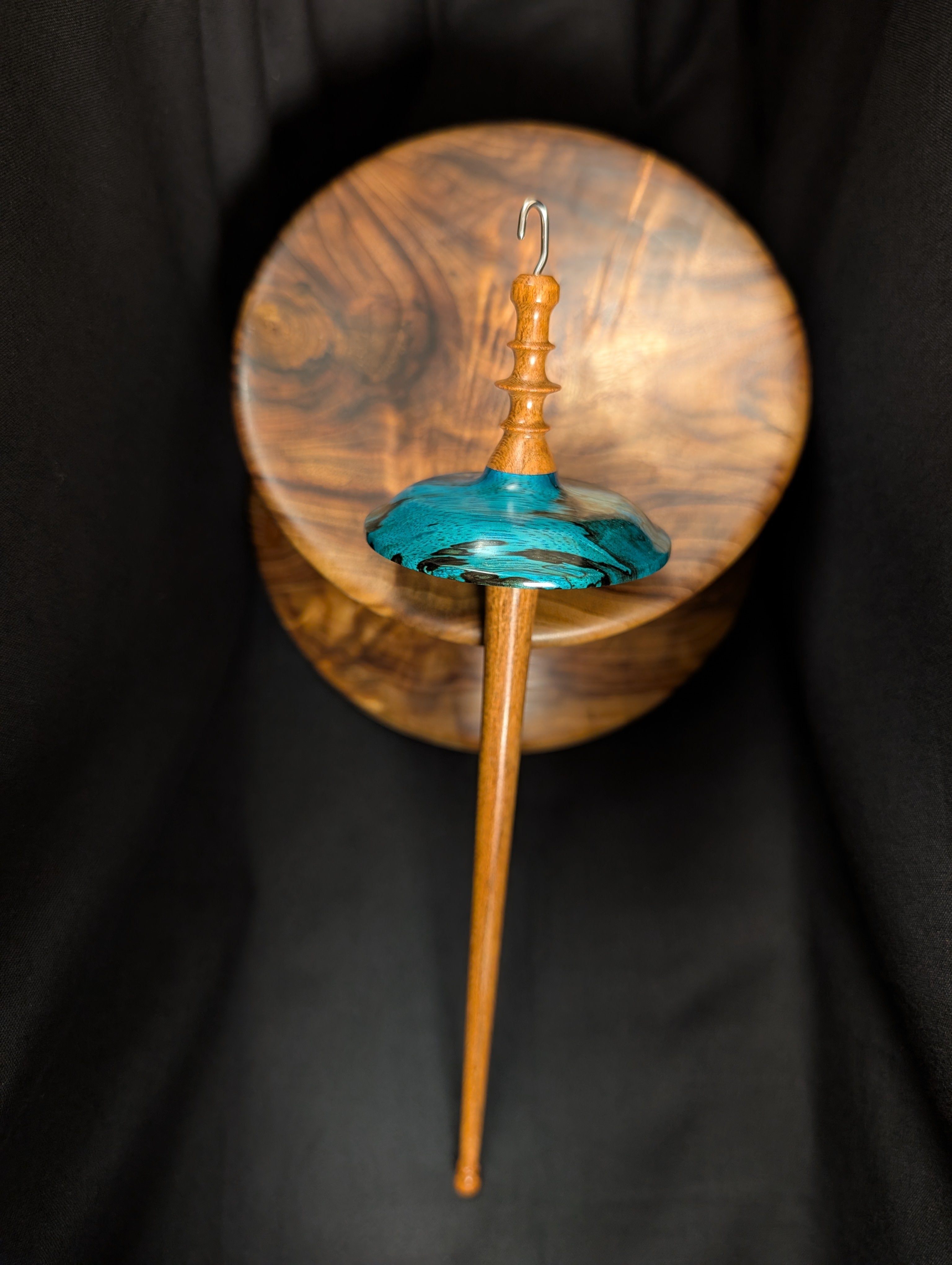 Spalted Tamarind -Blue- Top Whorl Drop Spindle