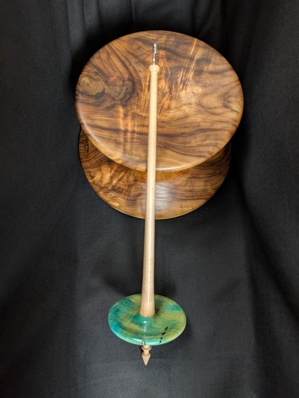 Spalted Tamarind - Blue Bottom Whorl Drop Spindle