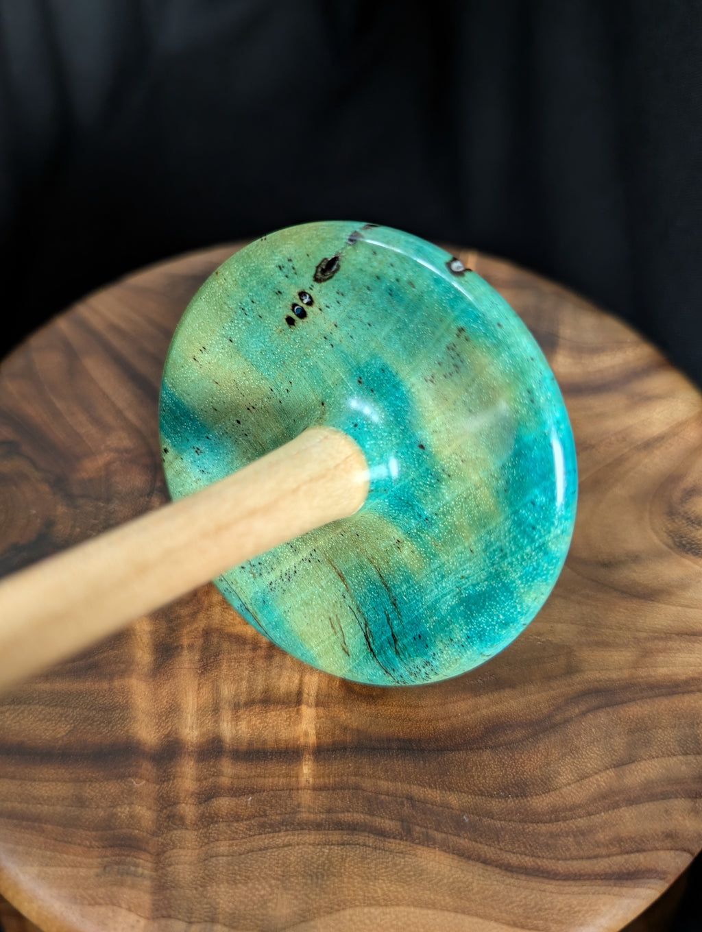 Spalted Tamarind - Blue Bottom Whorl Drop Spindle