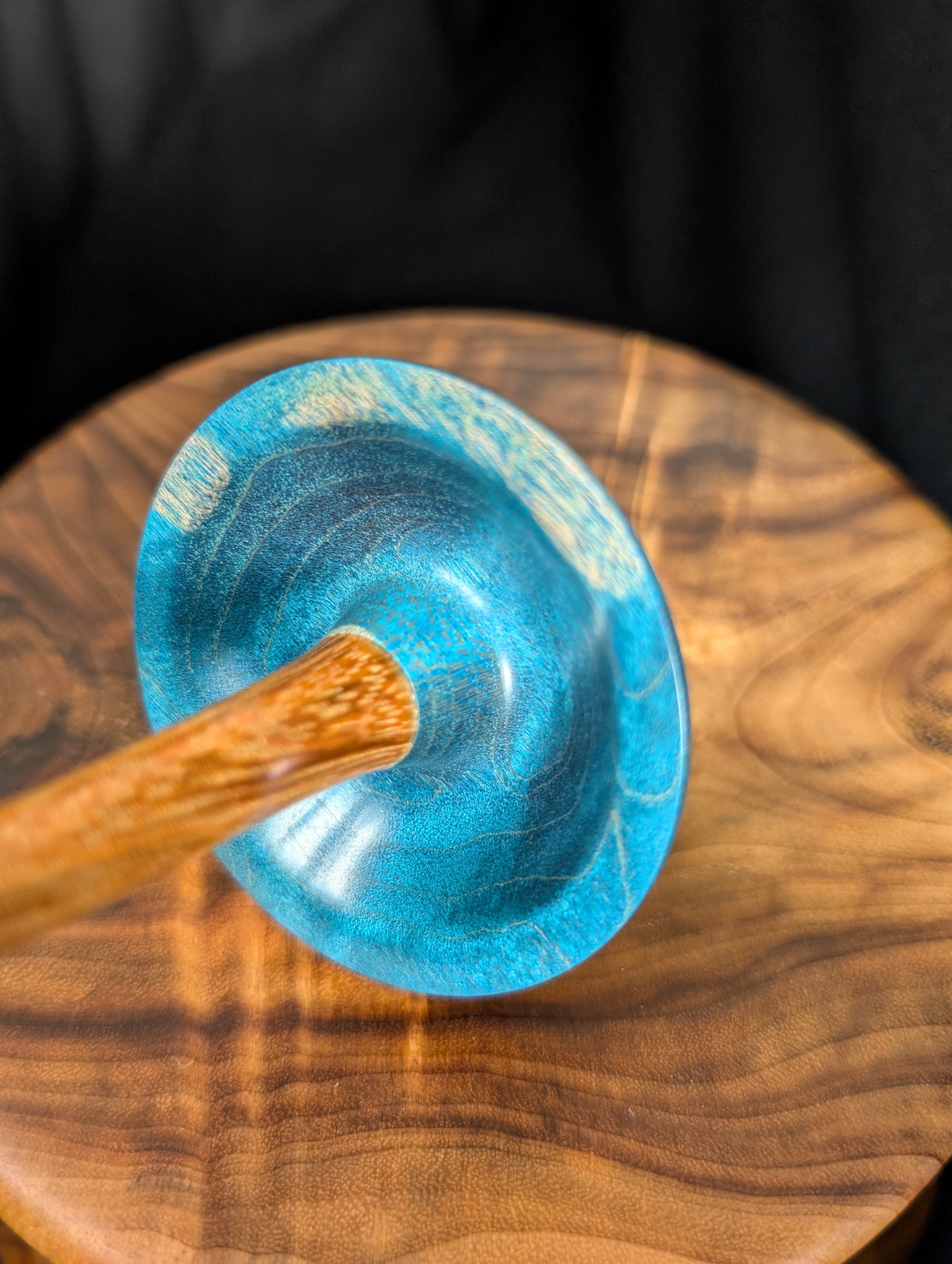 Quilted Maple -Blue- Bottom Whorl Drop Spindle