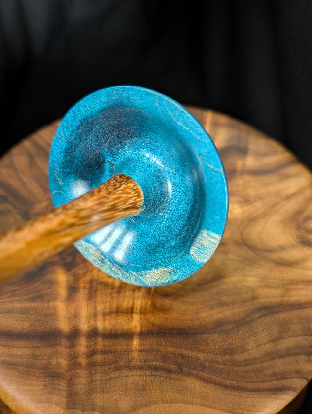 Quilted Maple -Blue- Bottom Whorl Drop Spindle