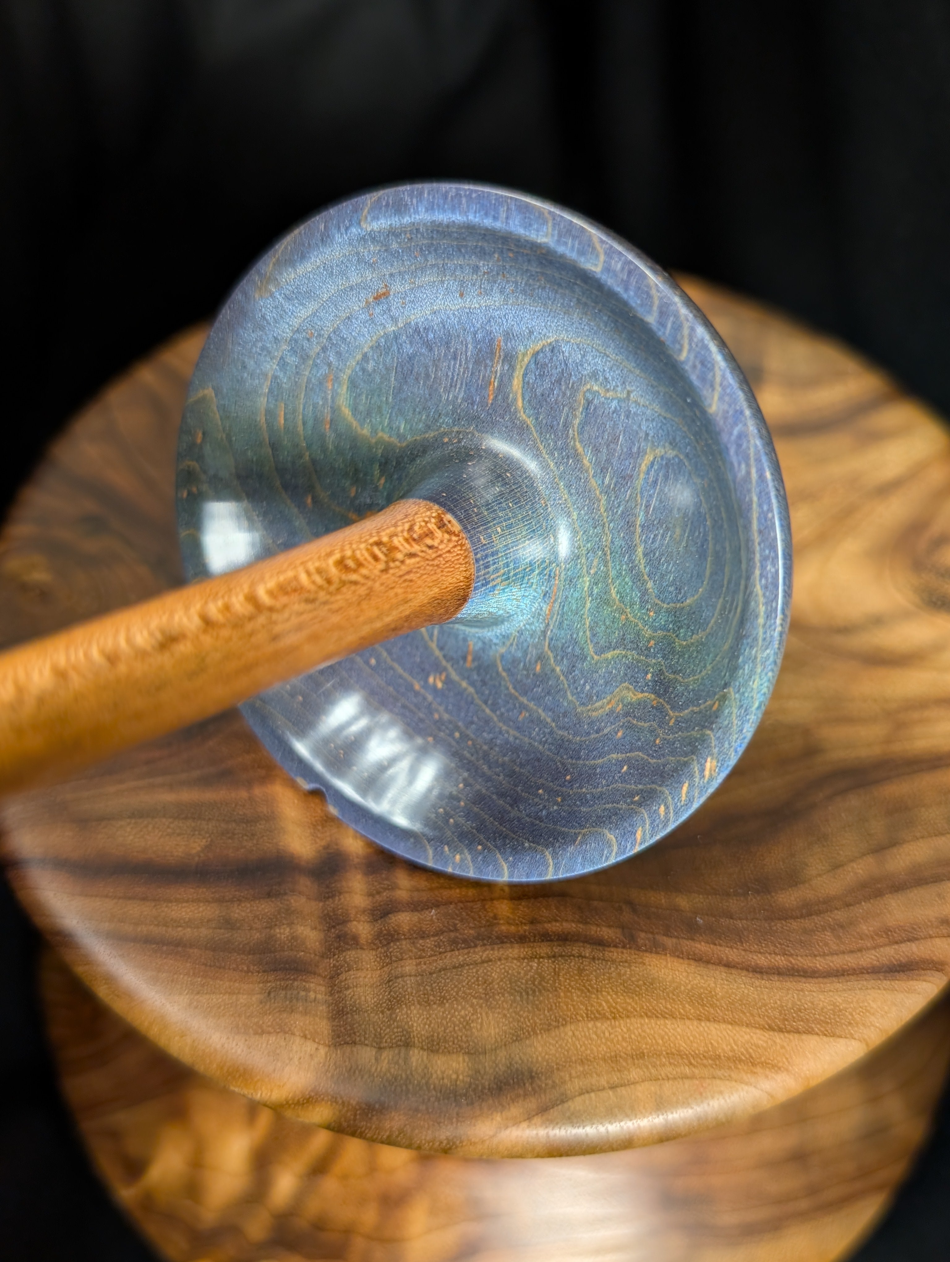 Maple -Blue- Top Whorl Drop Spindle