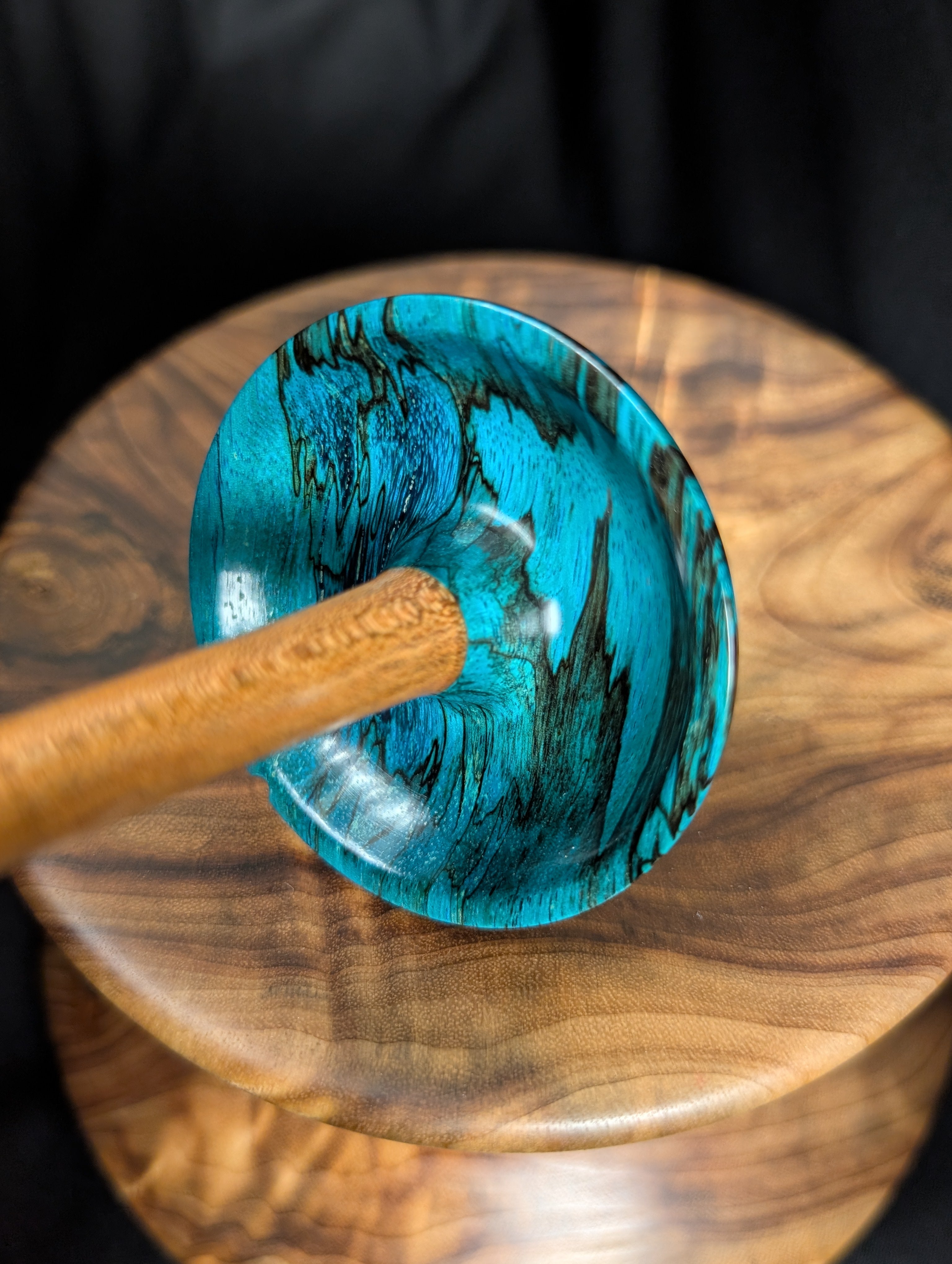 Spalted Tamarind -Blue- Top Whorl Drop Spindle