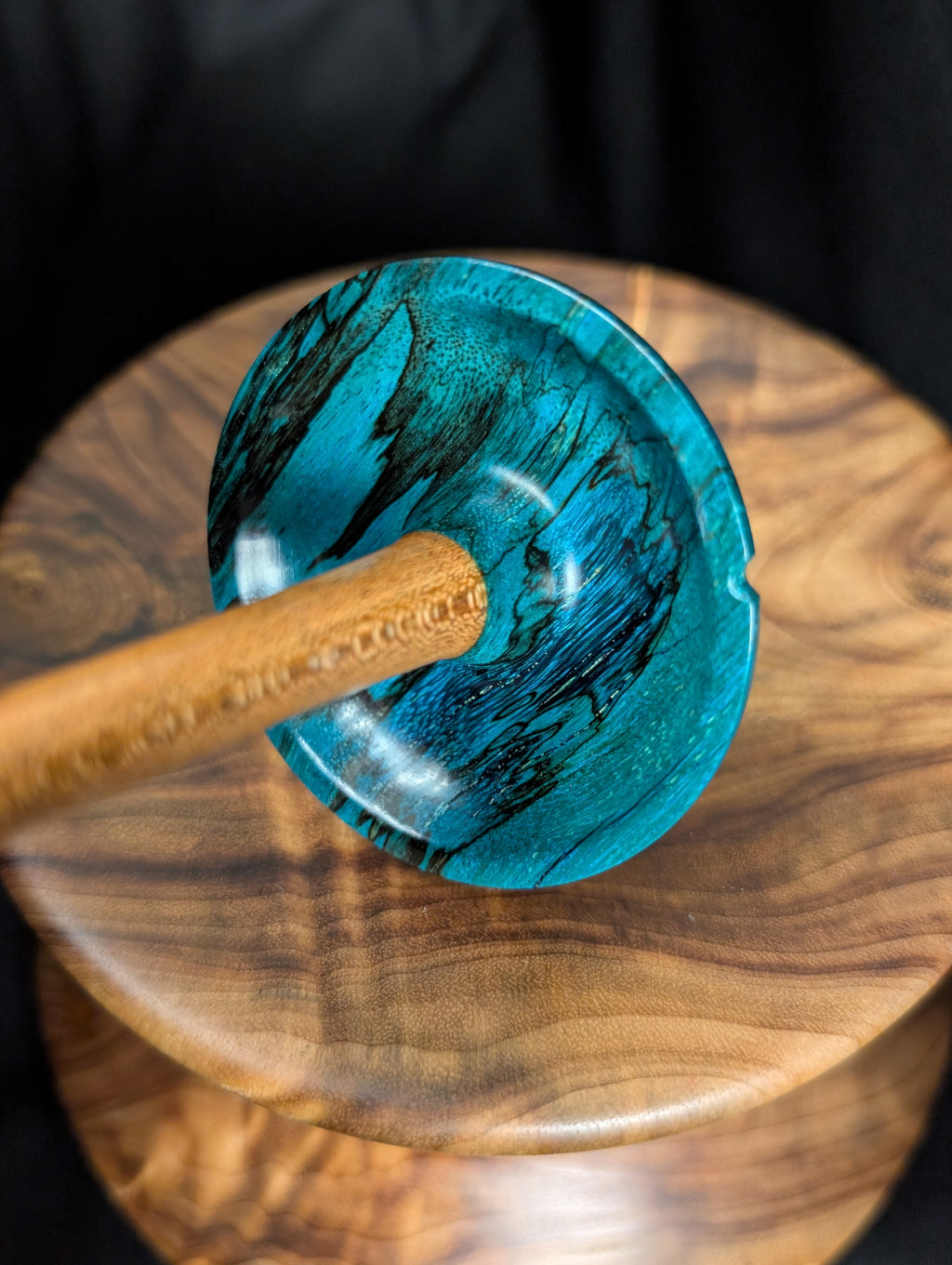 Spalted Tamarind -Blue- Top Whorl Drop Spindle