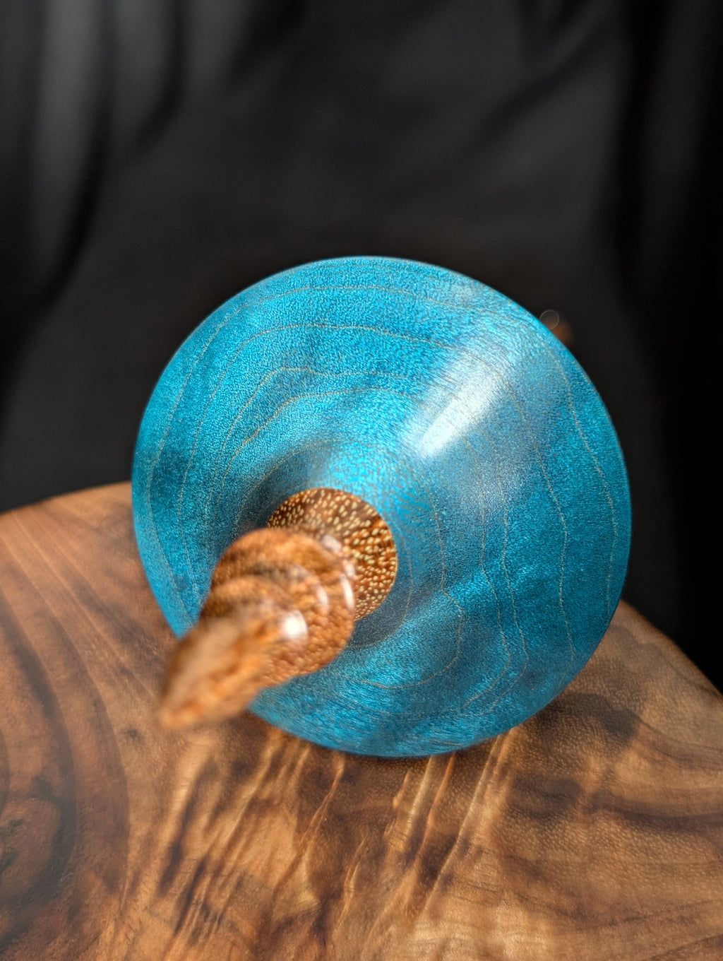 Quilted Maple -Blue- Bottom Whorl Drop Spindle