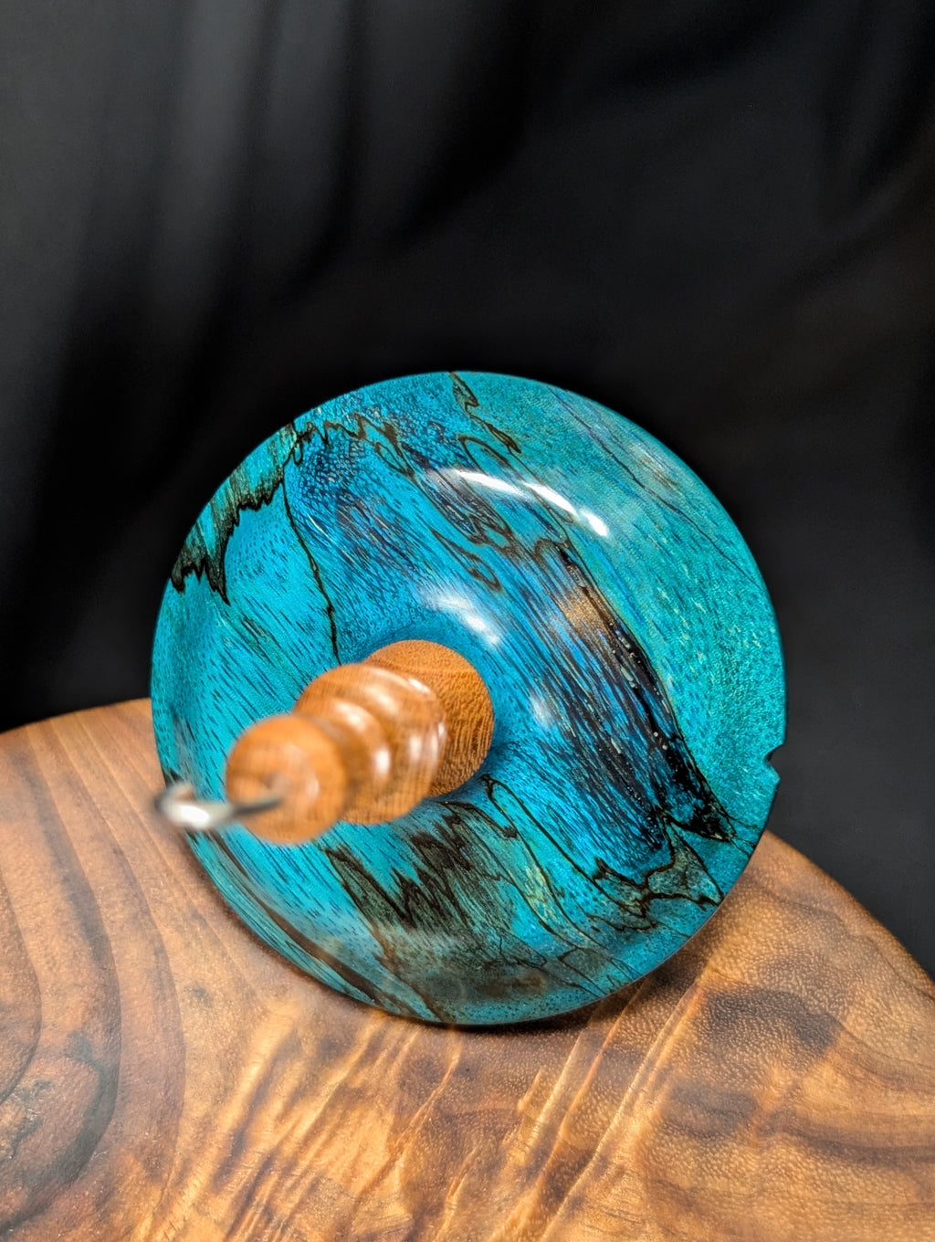 Spalted Tamarind -Blue- Top Whorl Drop Spindle