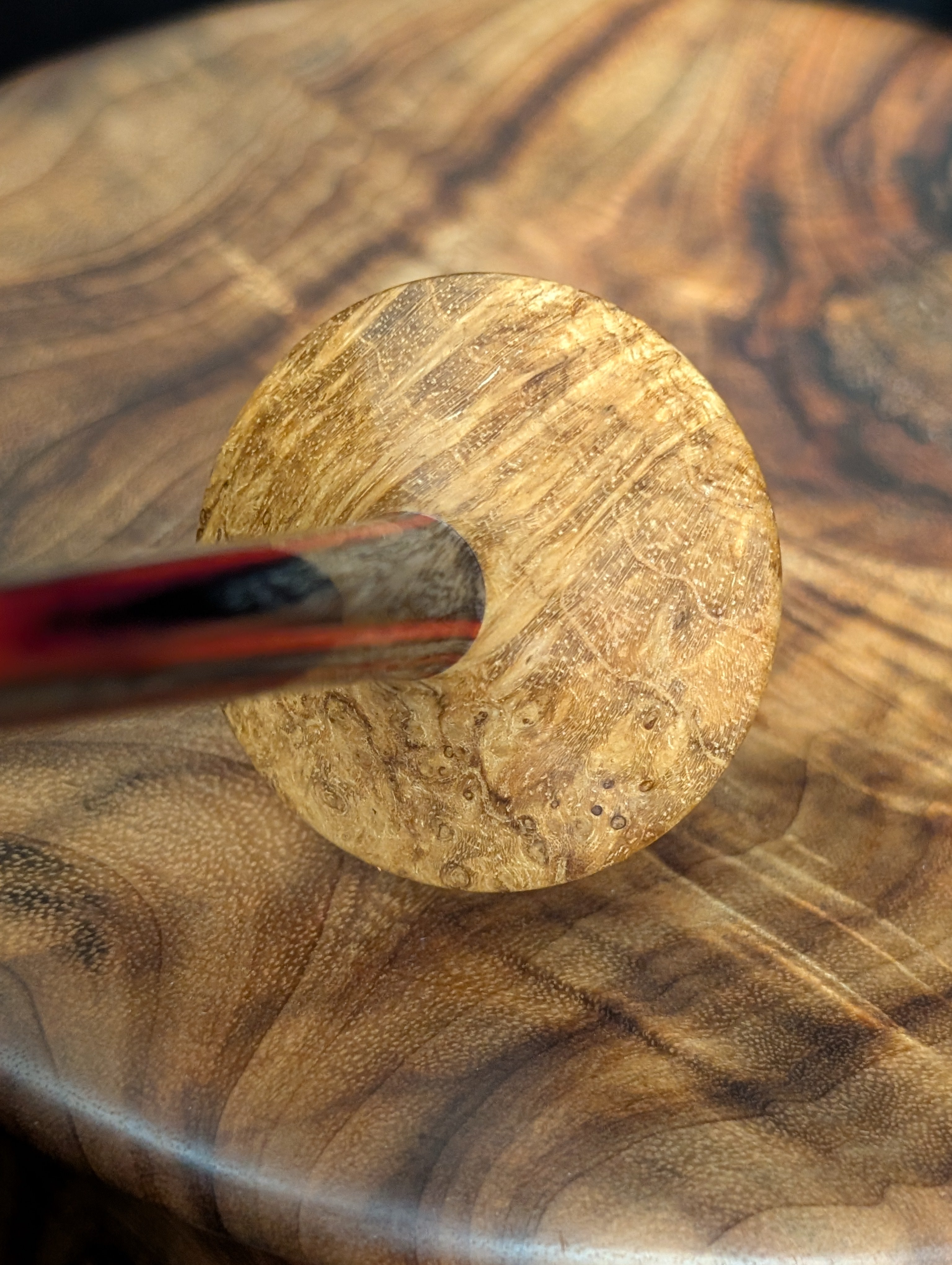 9" Teak Burl Bead Support Spindle