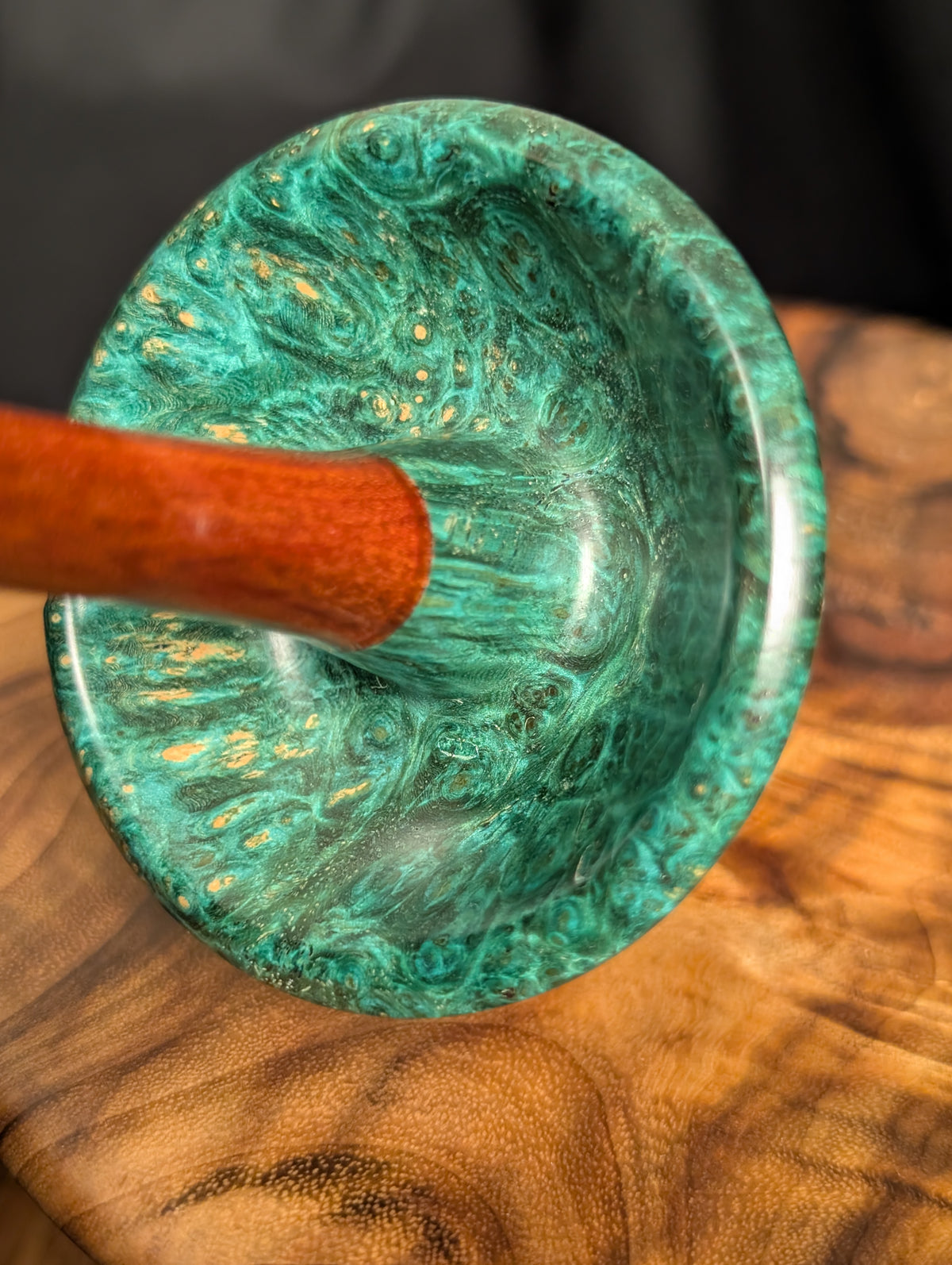 Amboyna Burl Top Whorl Drop Spindle