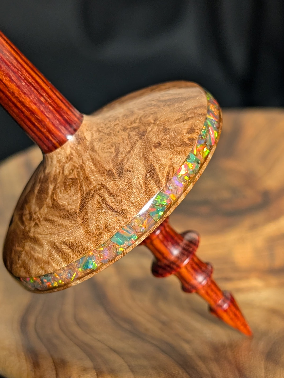 Quilted Maple Burl Tibetan Support Spindle