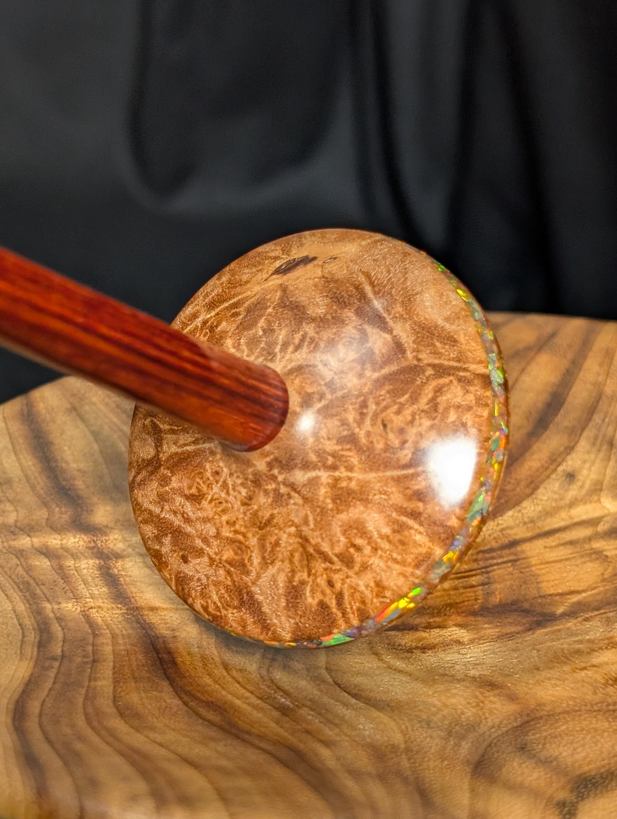 Quilted Maple Burl Tibetan Support Spindle